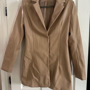 Missguided Faux Leather Beige Blazer Jacket
